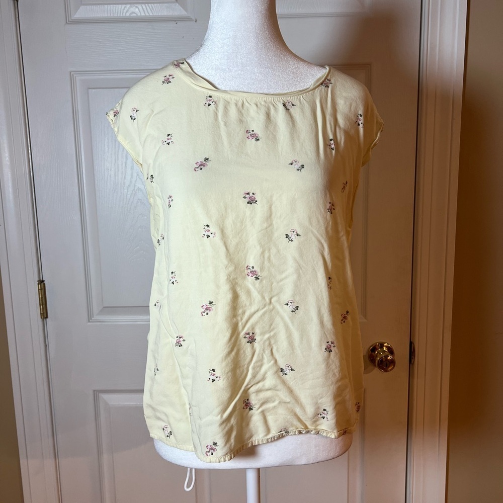 Abercrombie & Fitch Womens Short Sleeve Button Back Floral Blouse Yellow Sz M